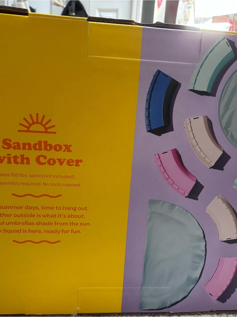 Sun Squad Kids Sandbox with Cover in Blue, Pink, and Cream